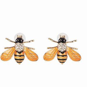 Bee Crystal Metal Insect Earrings